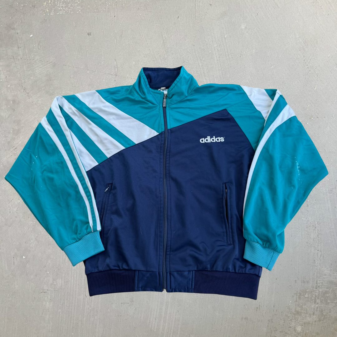 J- Vintage Adidas Embroidered Text Zip Up Track Jacket - M