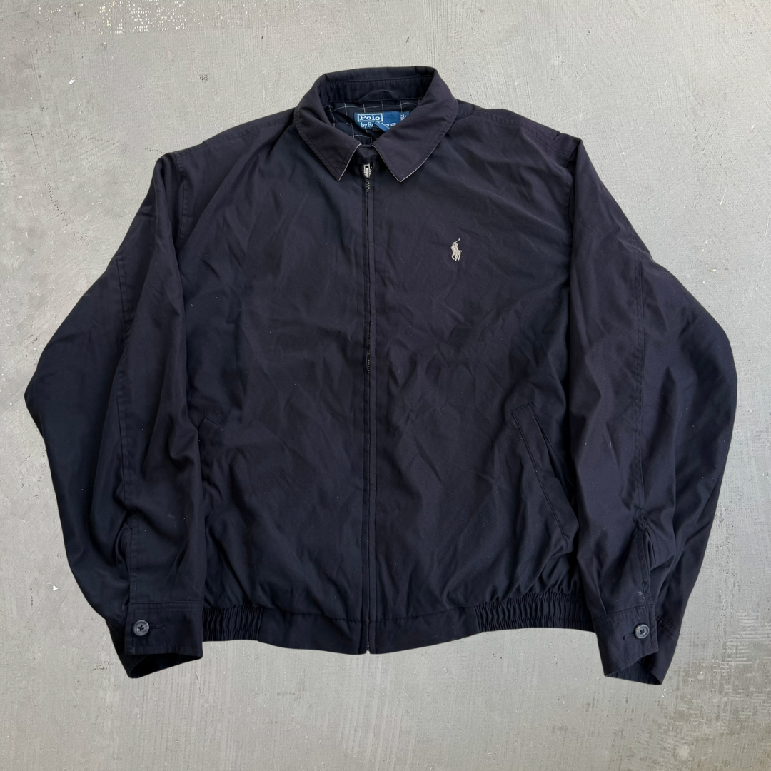 J- Vintage Polo RL Embroidered Logo Bomber Style Black Zip Up Jacket - L