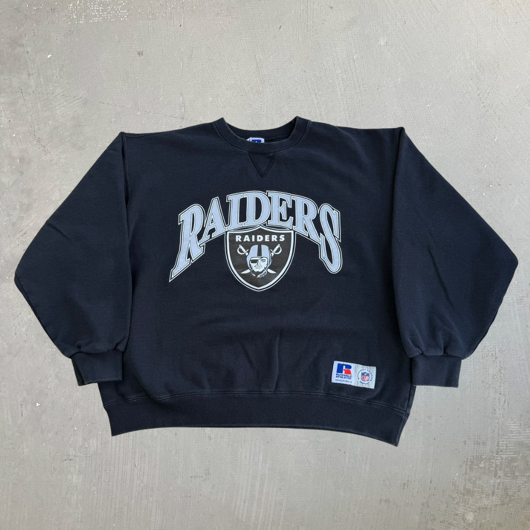 Vintage Oakland Raiders NFL Russell Athletic Text & Logo Crewneck - XL
