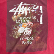 J- Vintage Stussy Text Cities & Flower Graphic Tee - XL