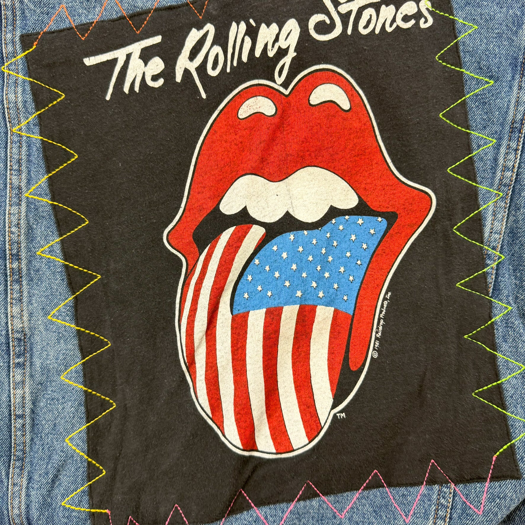 J- HOM Rolling Stones US Tongue Corduroy Collar Reworked Denim Jacket - L