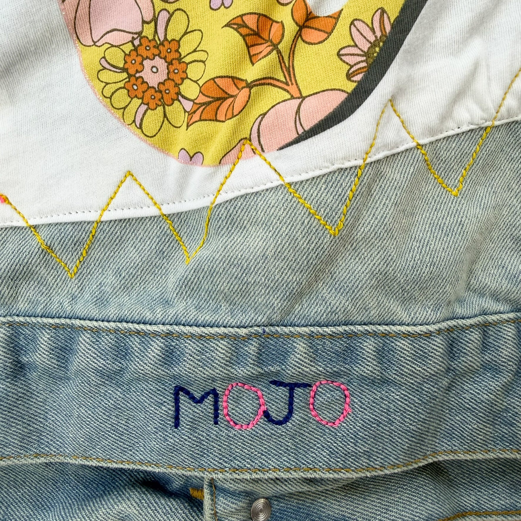 J- HOM Rolling Stones Logo & Flowers Reworked Denim Jacket - M