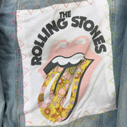 J- HOM Rolling Stones Logo & Flowers Reworked Denim Jacket - M