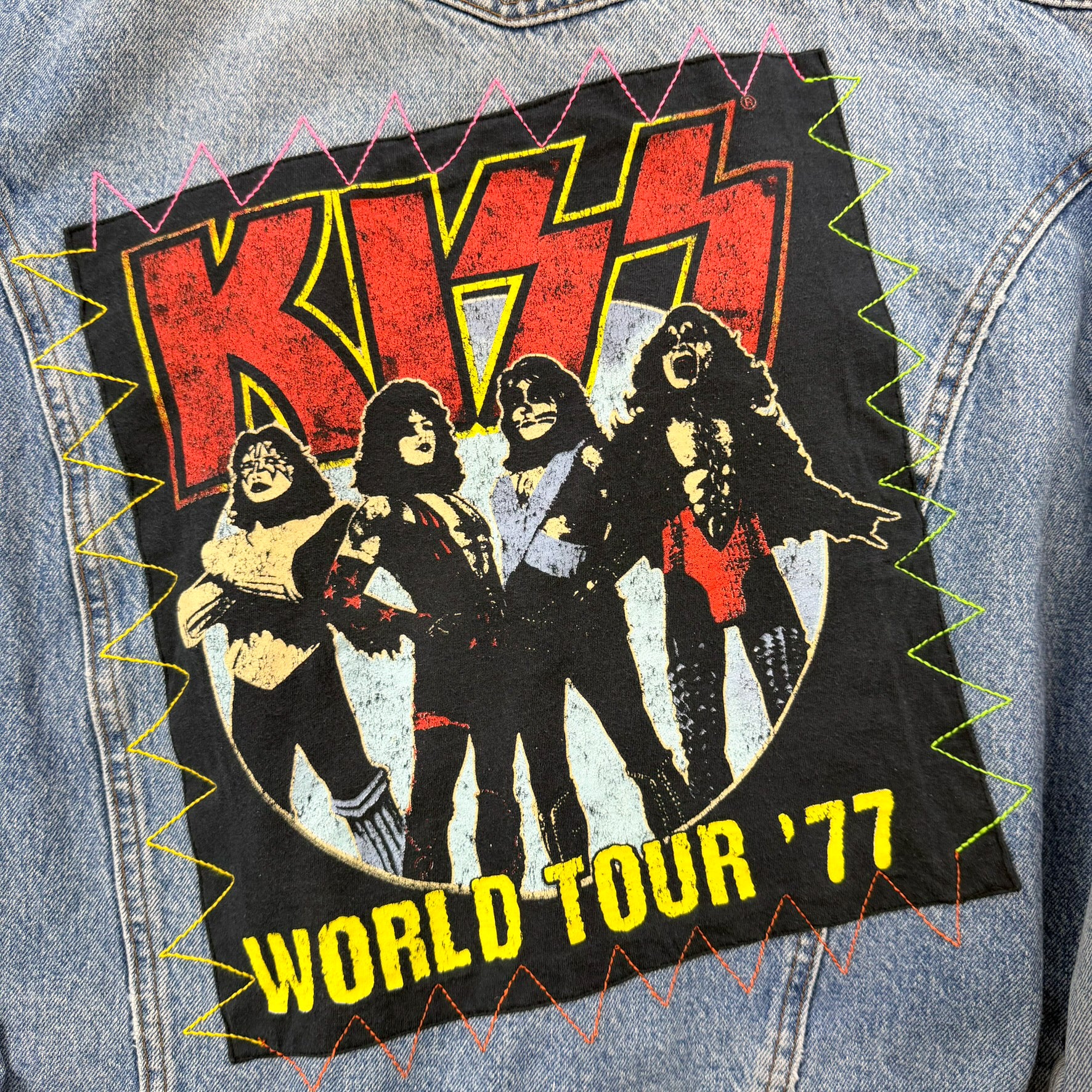 J- HOM Rolling Stones & Kiss Reworked Denim Jacket - M