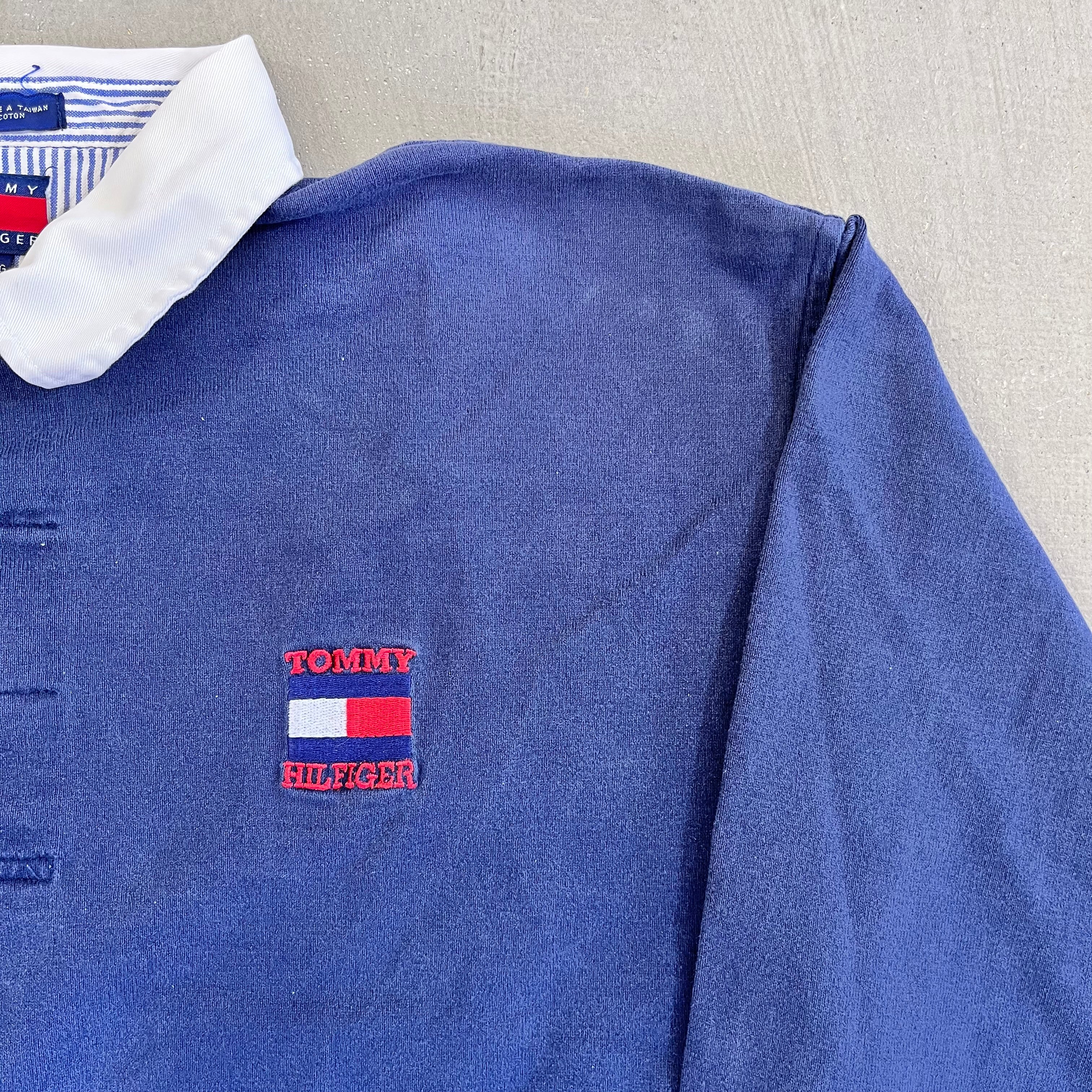 F- Vintage 90s Tommy Hilfiger Embroidered Logo & Crest Rugby Shirt