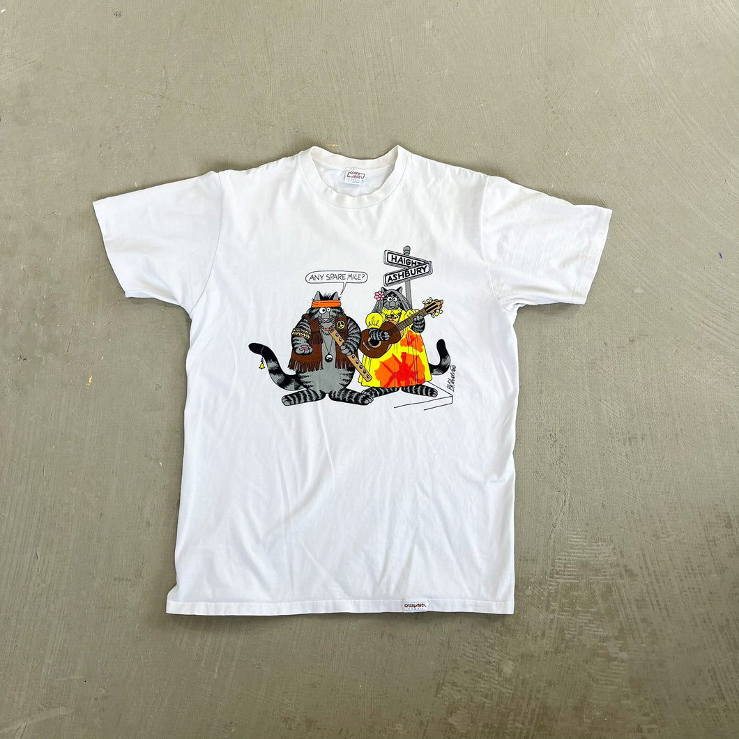 F- Vintage Hippie & Business Cats Funny Single Stitch Tee
