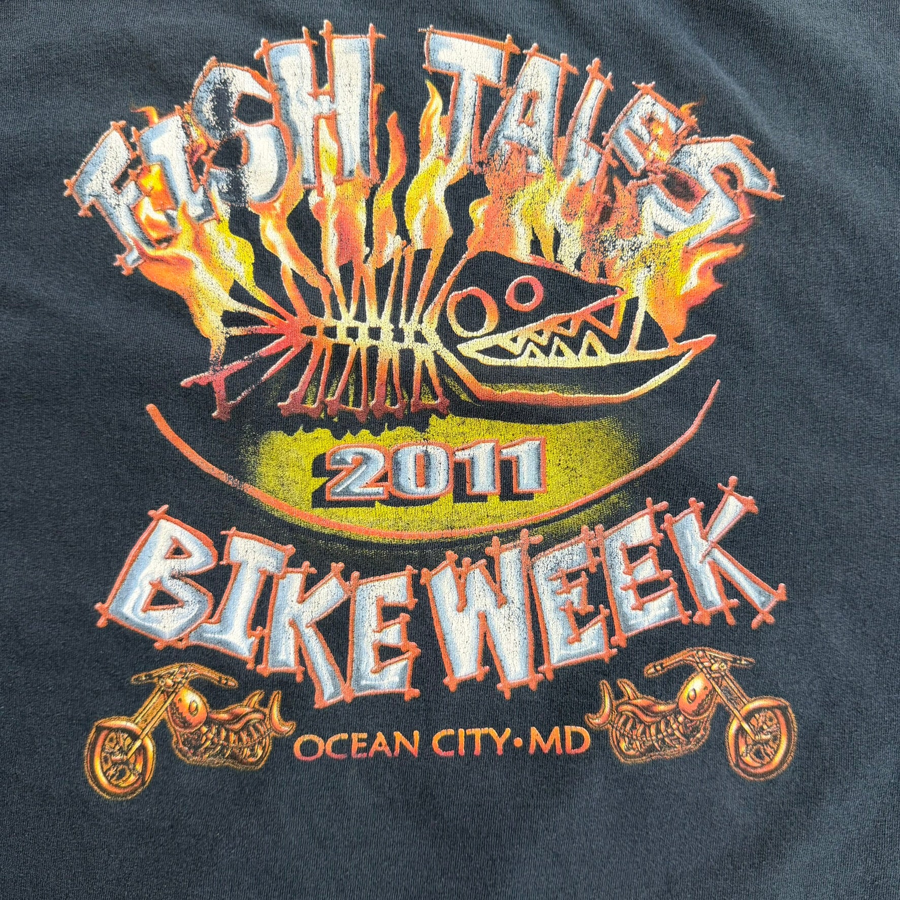 J- Vintage '11 Fish Tales Ocean City Bike Week Graphic Pocket Tee - XL