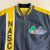 Vintage Nascar Racing Embroidered Logo & Text Zip Up Leather Bomber Jacket - L
