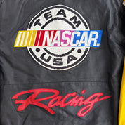 Vintage Nascar Racing Embroidered Logo & Text Zip Up Leather Bomber Jacket - L