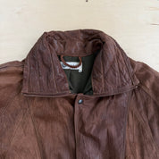 Vintage Pollini Made In Italy Embroidered Crest Zip Up Leather Jacket - M