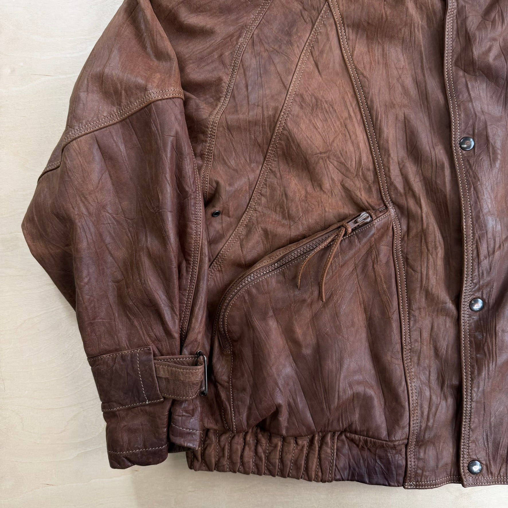 Vintage Pollini Made In Italy Embroidered Crest Zip Up Leather Jacket - M