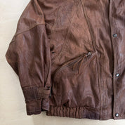 Vintage Pollini Made In Italy Embroidered Crest Zip Up Leather Jacket - M
