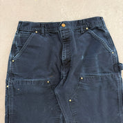 Vintage Carhartt Made In USA Black Double Knee Canvas Workwear Pants - 34x32