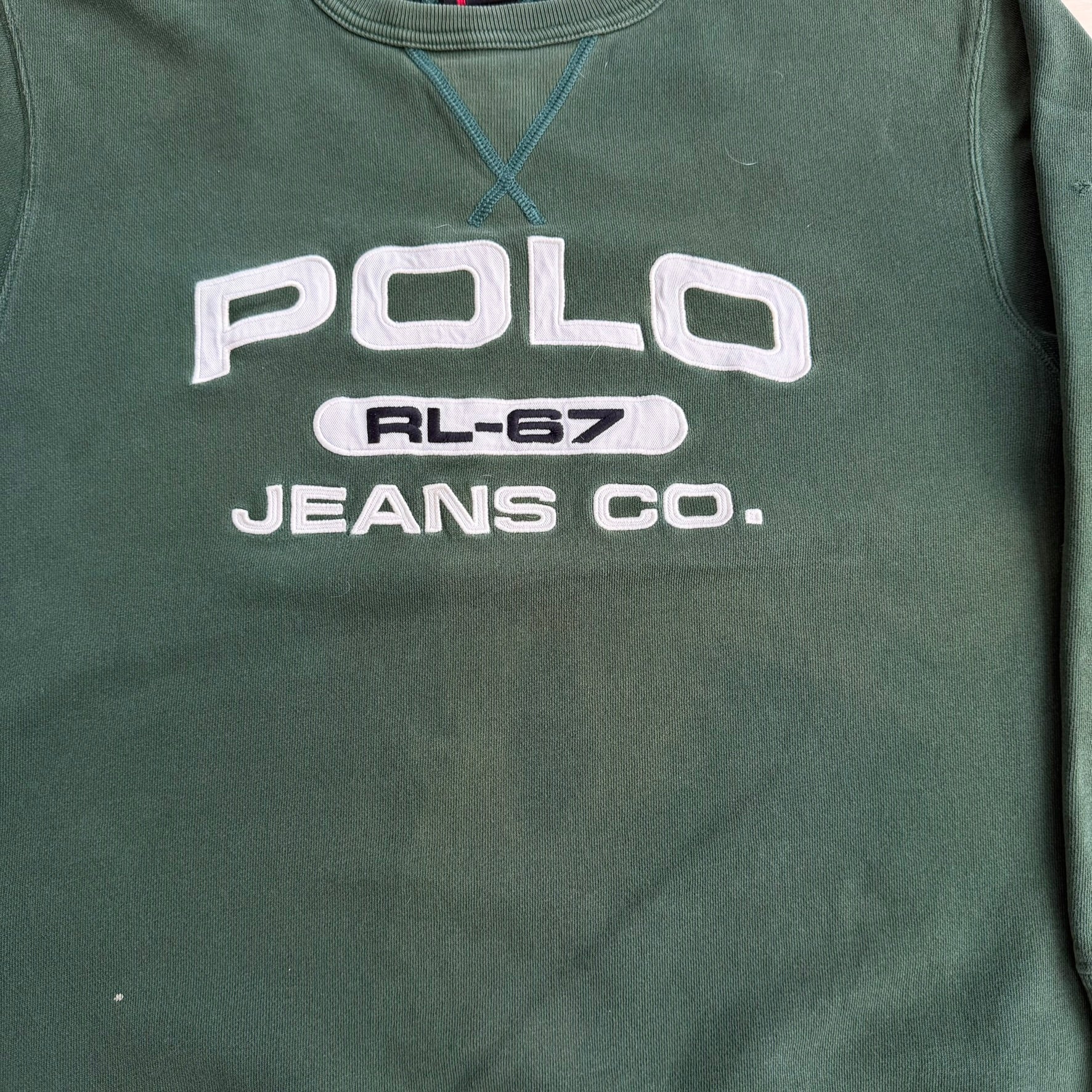 Vintage 90s Polo Jeans RL Embroidered Text Crewneck - L