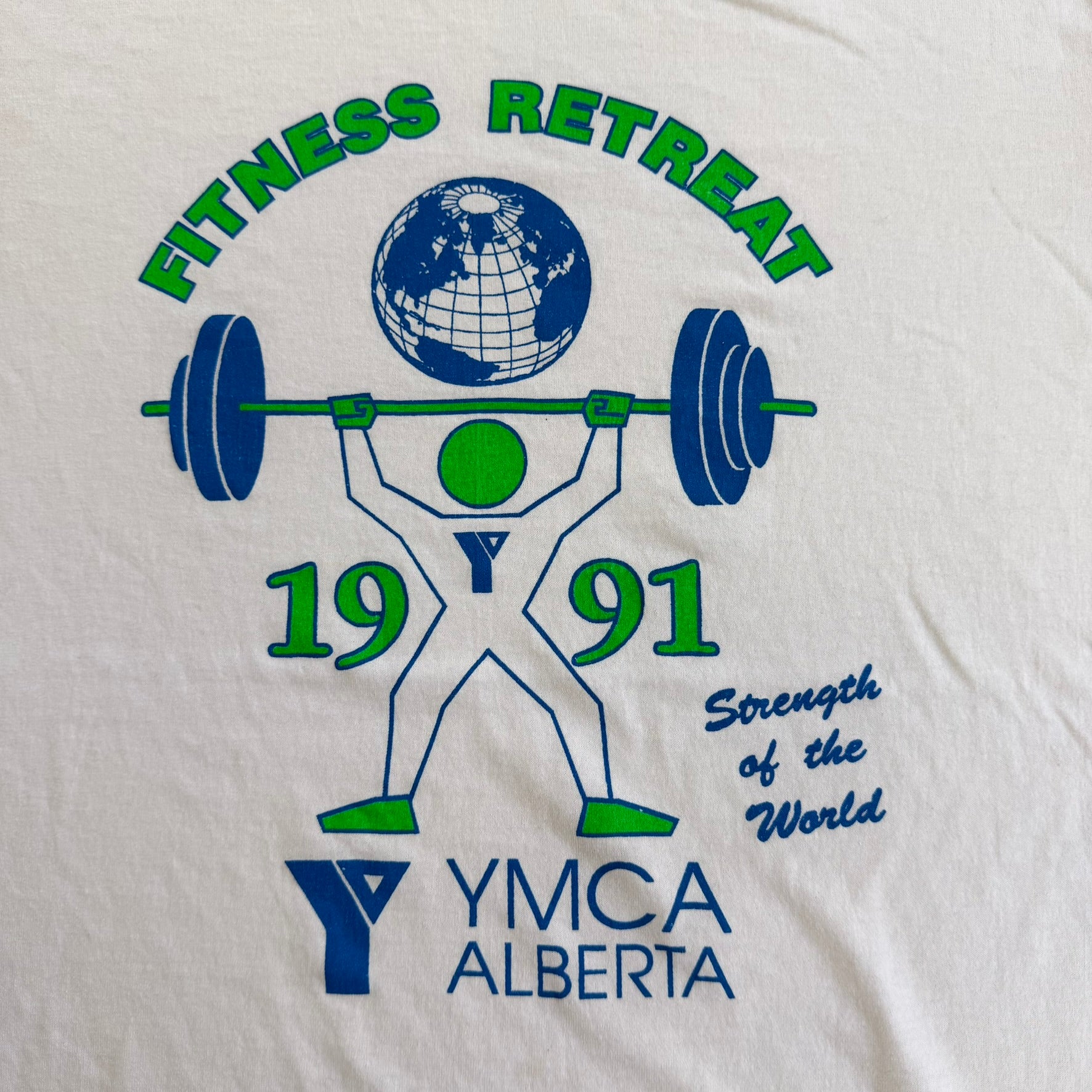 J- Vintage '91 YMCA Alberta Fitness Retreat Graphic & Text Made In USA Single Stitch Tee - L