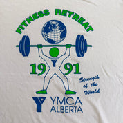 J- Vintage '91 YMCA Alberta Fitness Retreat Graphic & Text Made In USA Single Stitch Tee - L