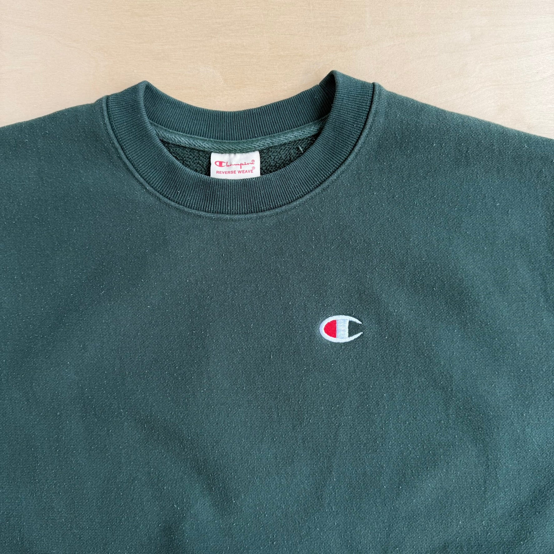 Vintage Champion Reverse Weave Embroidered Logo Forest Green Crewneck - L