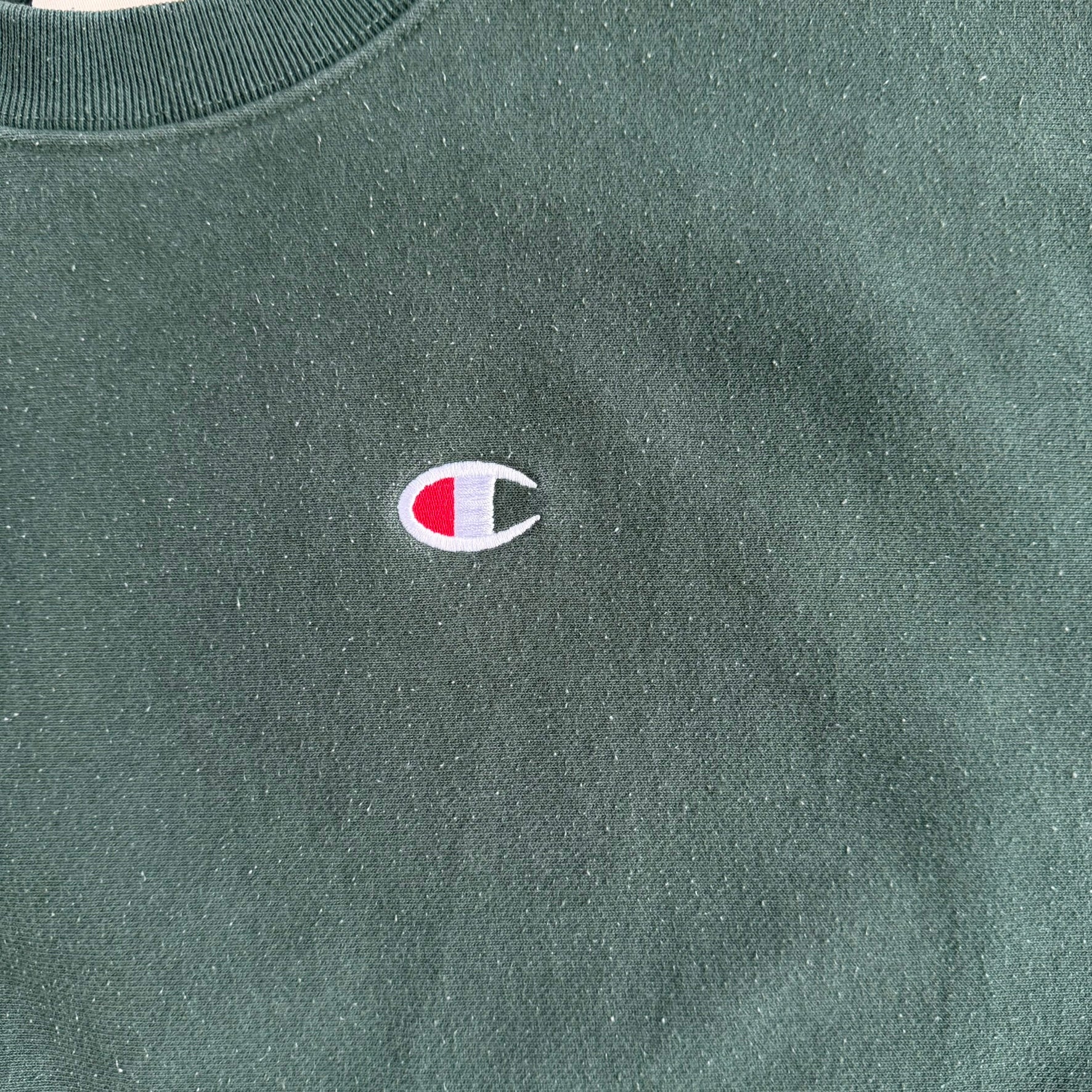 Vintage Champion Reverse Weave Embroidered Logo Forest Green Crewneck - L