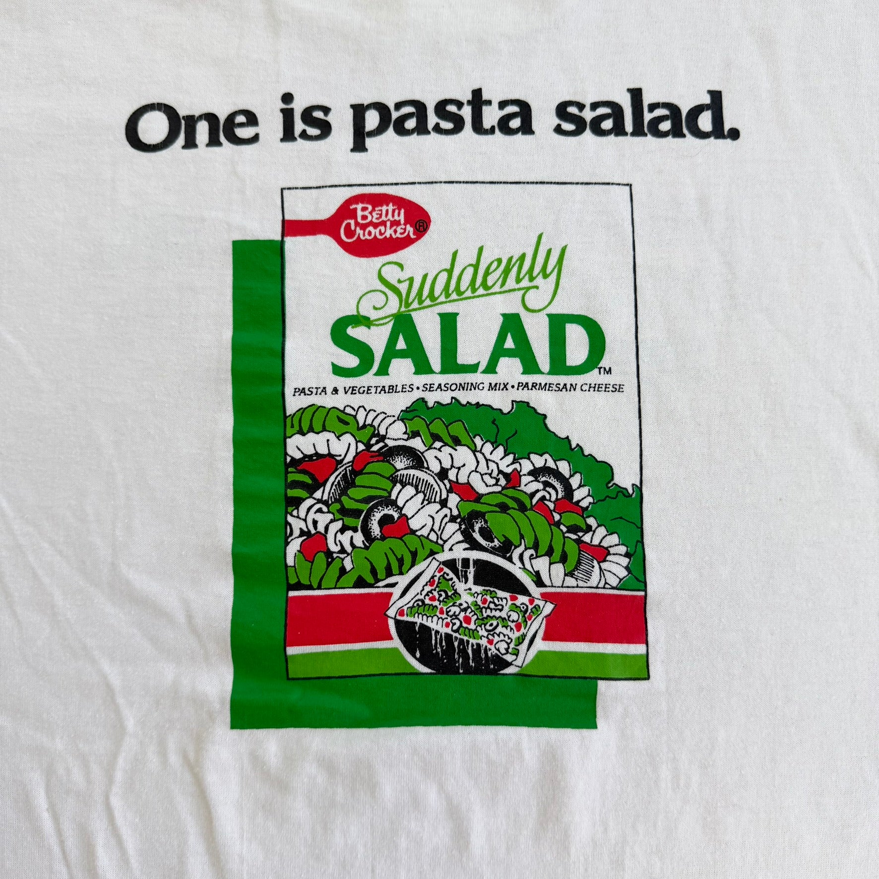 J- Vintage 90s Betty Crocker Suddenly Salad Graphic & Text Made In USA Single Stitch Tee - L