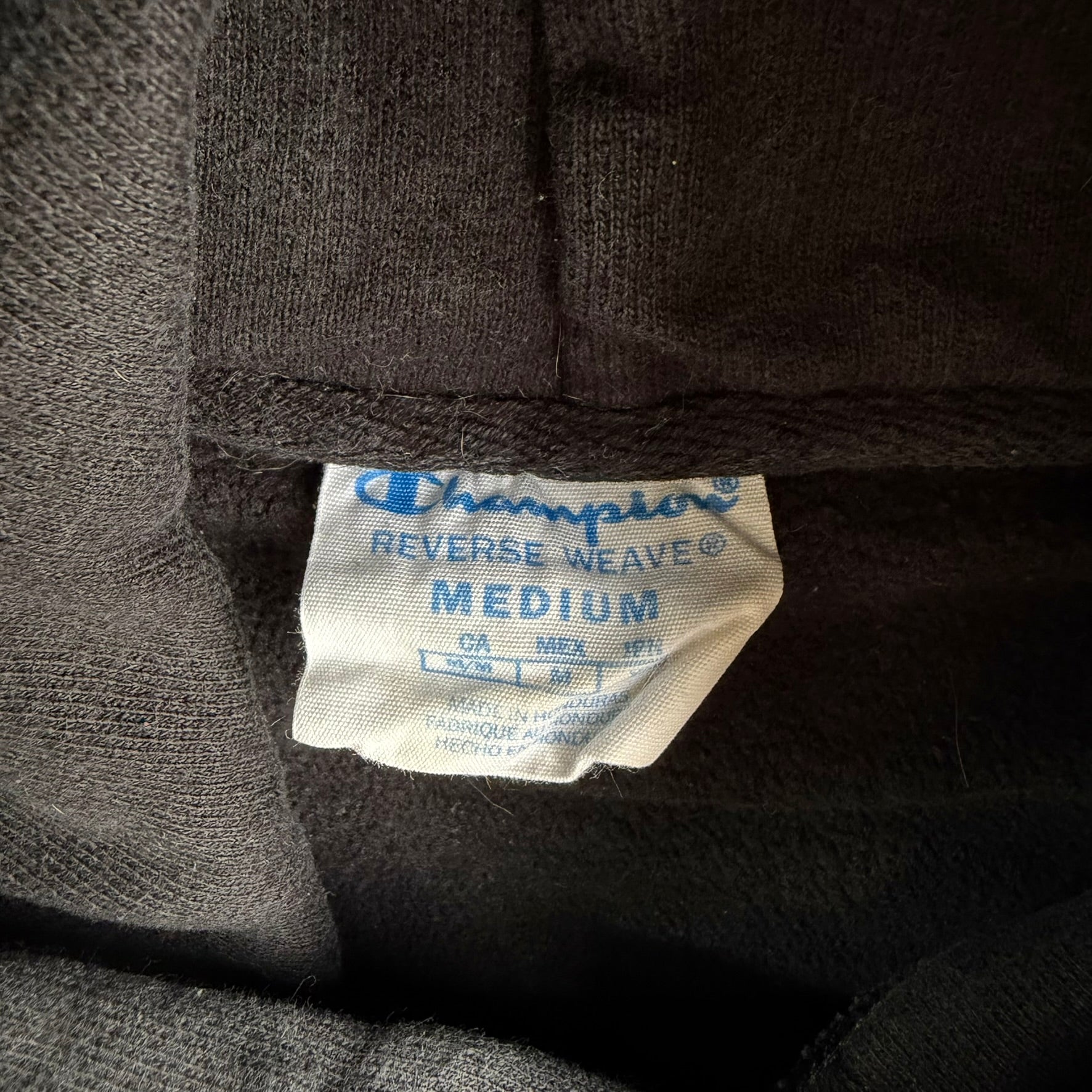 Vintage Champion Reverse Weave Embroidered Text Black Hoodie - M