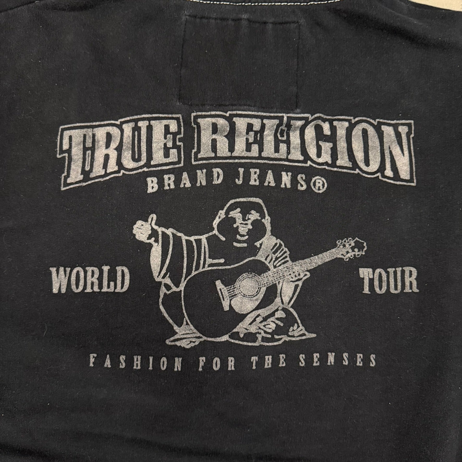 J- Vintage True Religion Logo Black Zip Up Hoodie - XL