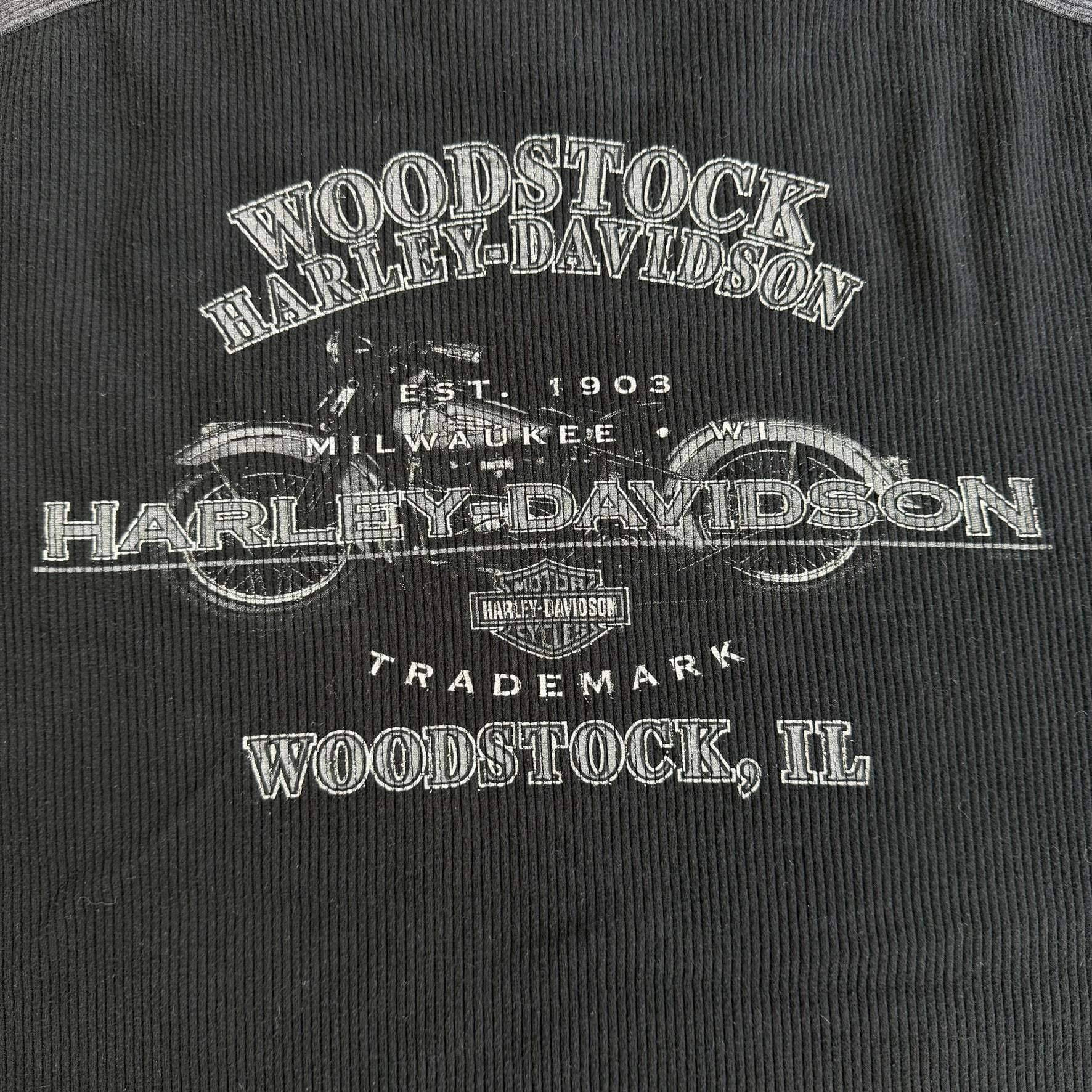 Vintage '03 Harley Davidson Woodstock Illinois Made In USA Thermal Long Sleeve Tee - 2XL