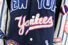 Load image into Gallery viewer, Z- Vintage Jeff Hamilton Yankees MLB Bronx Bombers Reversible Leather Varsity Jacket
