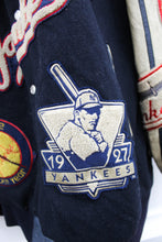 Load image into Gallery viewer, Z- Vintage Jeff Hamilton Yankees MLB Bronx Bombers Reversible Leather Varsity Jacket
