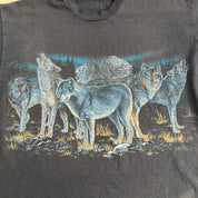 Vintage Wolves In Forest Graphic Animal Print Single Stitch Tee - XL