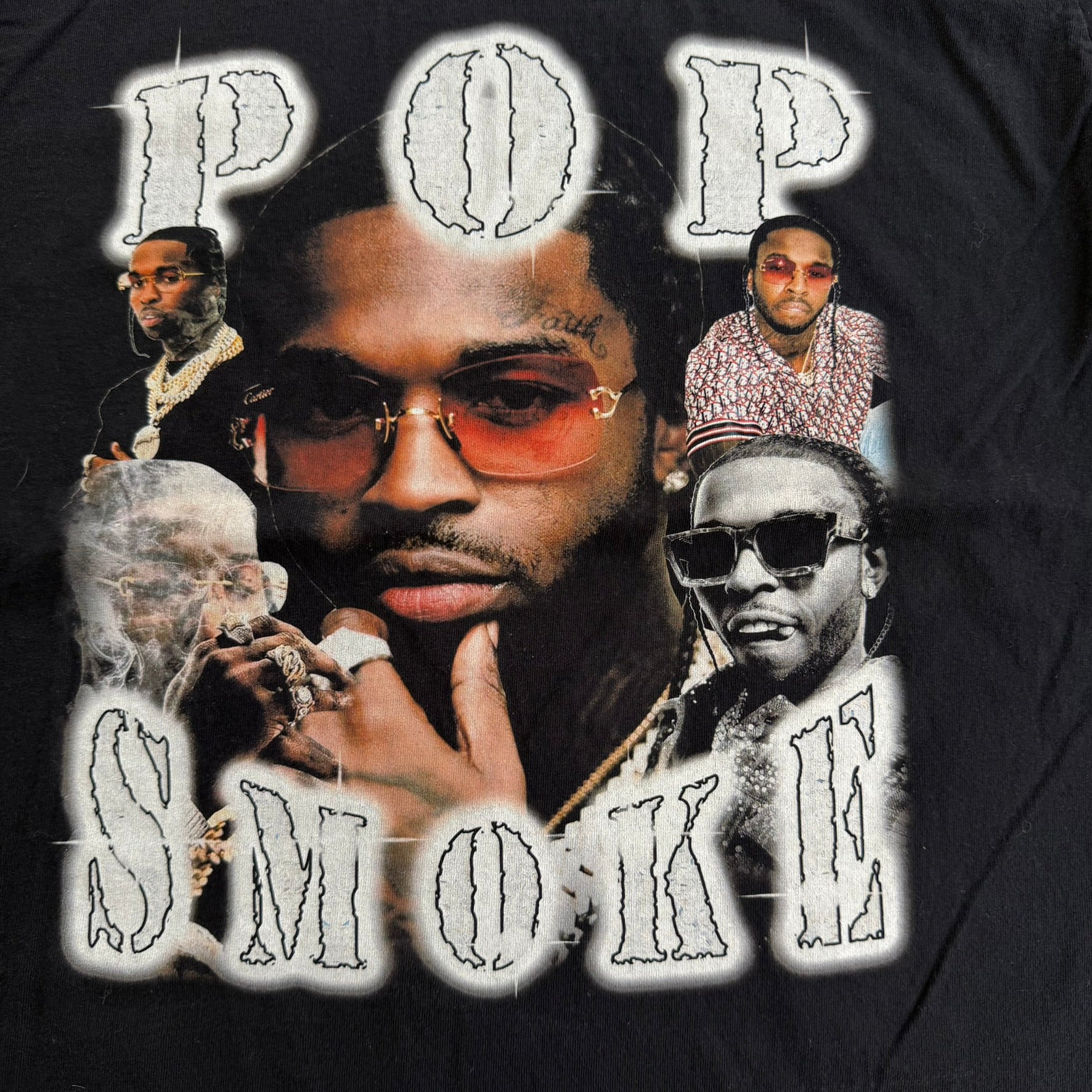 J- Pop Smoke Text & Pictures Graphic Made In USA Tee - L