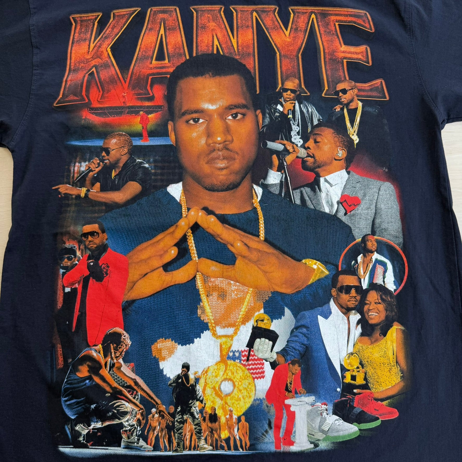 J- Kanye West Text & Pictures Graphic Marino Morwood Tag Tee - M
