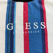 J- Vintage Guess Los Angeles Embroidered Logo Vertical Stripes Tee - M