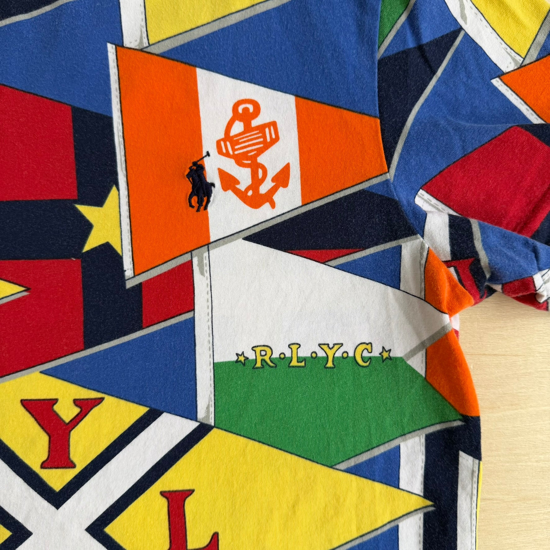 Vintage Polo RL Yacht Club All Over Print Graphic Single Stitch Tee - S