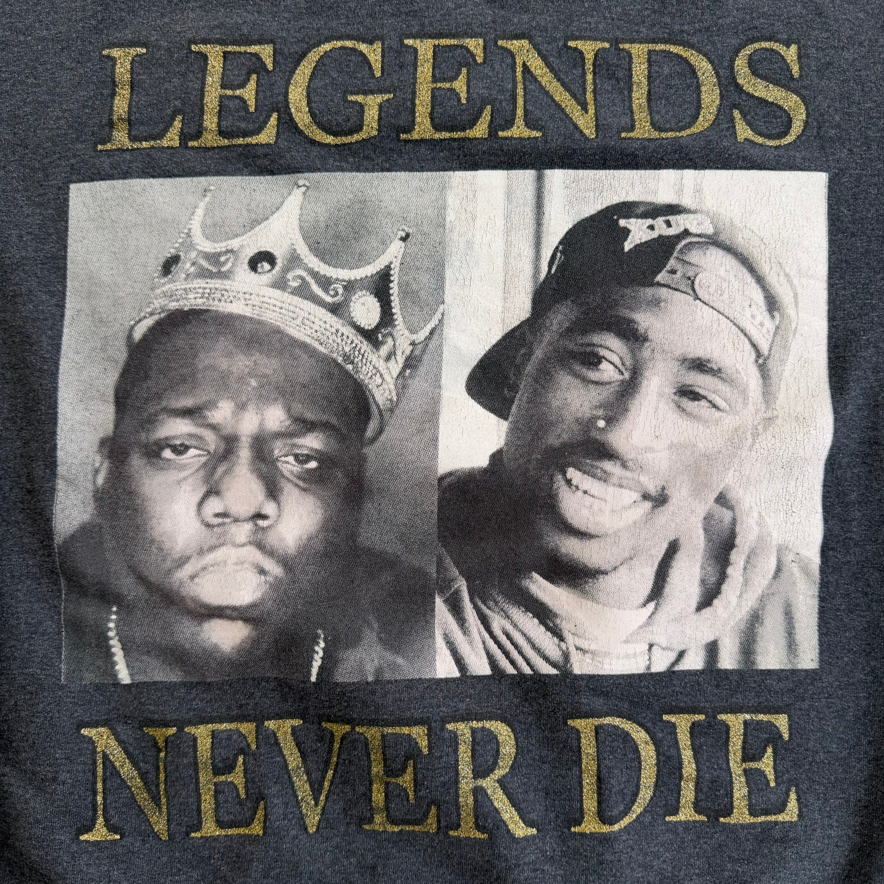 J- Tupac & Biggie Legends Never Die Picture & Text Crewneck - XL