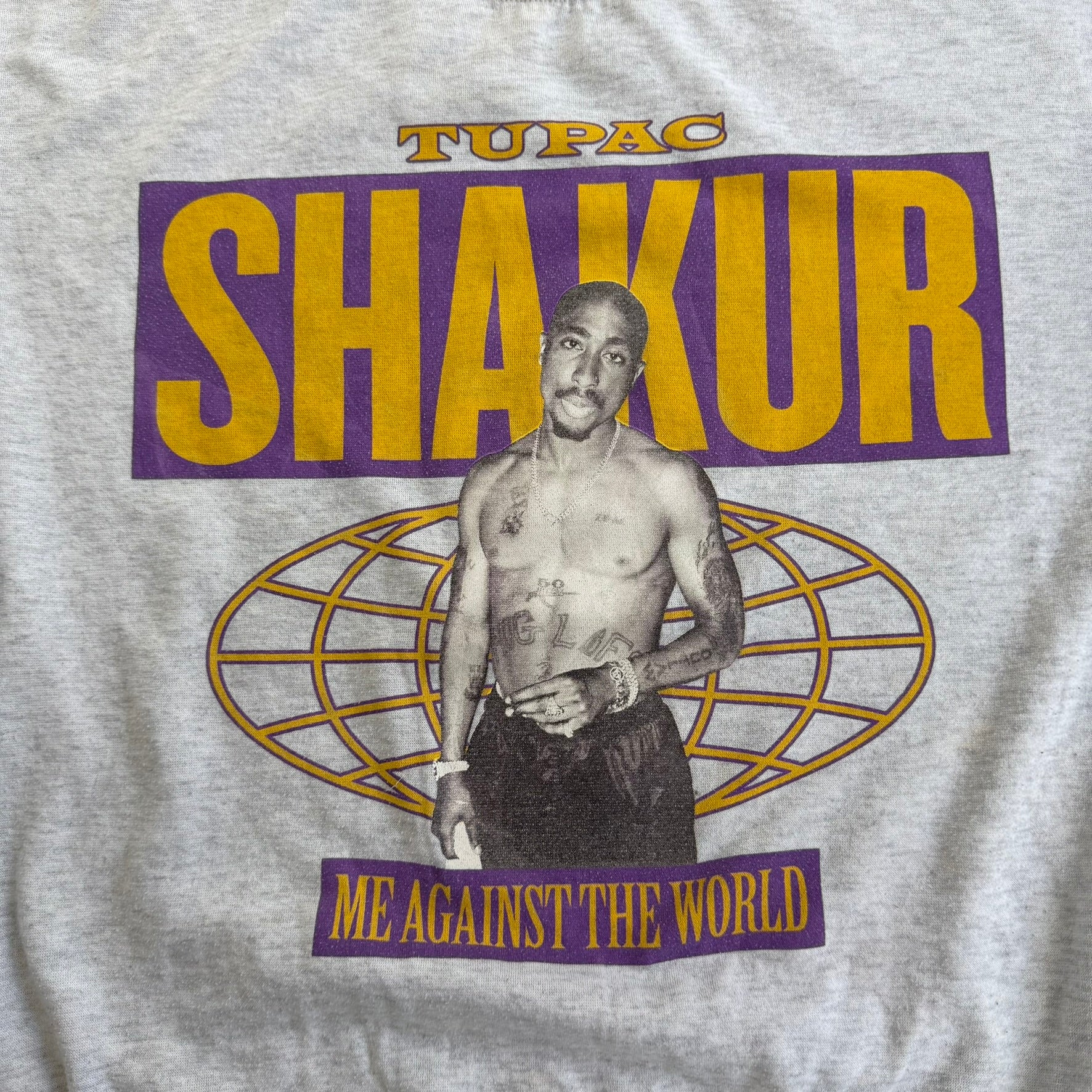 J- Tupac Shakur Me Against The World Picture & Text Crewneck - L