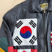 Vintage Phase 2 Embroidered World Flags Zip Up Leather Jacket - S
