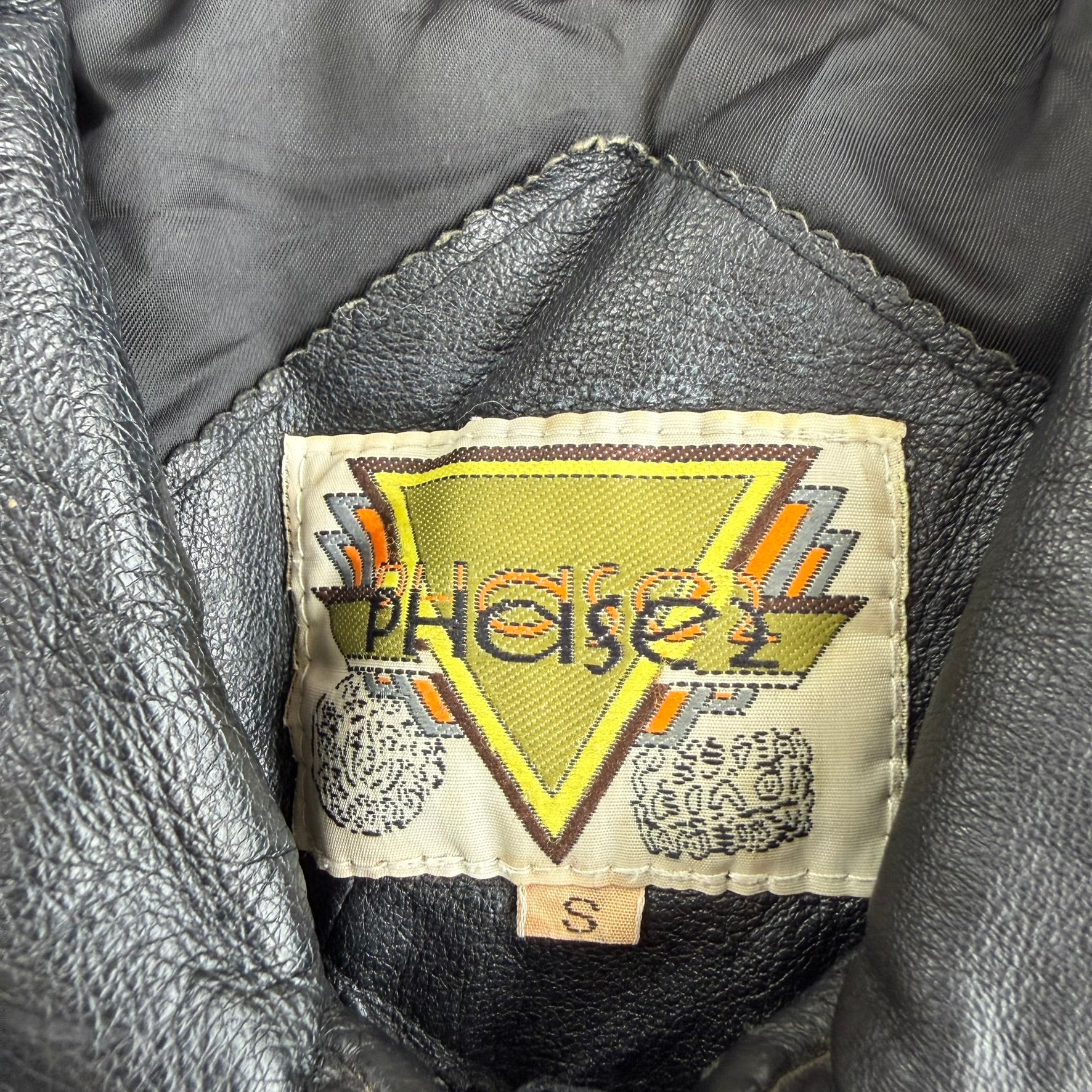 Vintage Phase 2 Embroidered World Flags Zip Up Leather Jacket - S