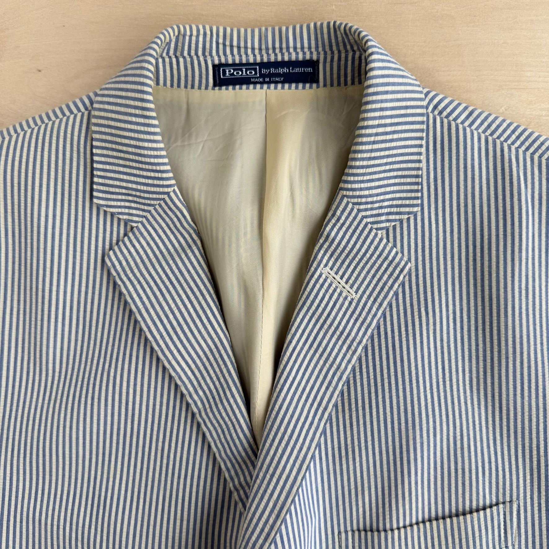Vintage 90s Polo RL Made In Italy Blue Label 3-Button Seersucker Blazer - 44 L (fits XL)