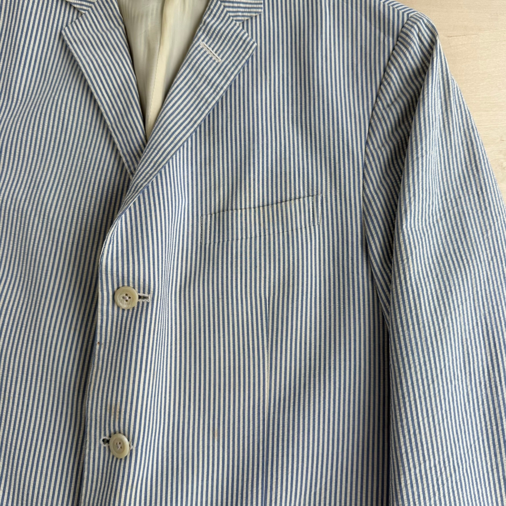 Vintage 90s Polo RL Made In Italy Blue Label 3-Button Seersucker Blazer - 44 L (fits XL)
