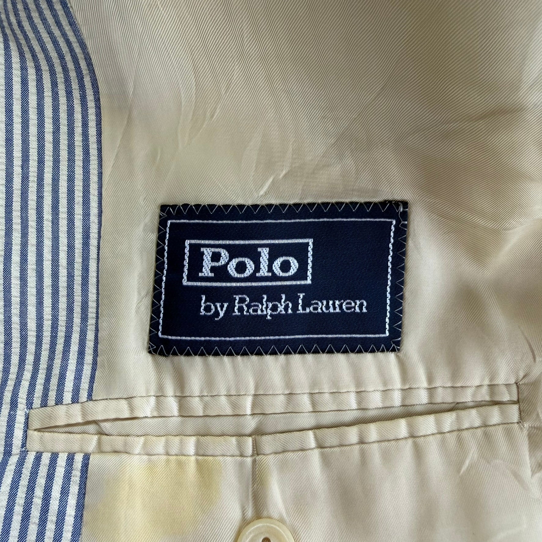 Vintage 90s Polo RL Made In Italy Blue Label 3-Button Seersucker Blazer - 44 L (fits XL)