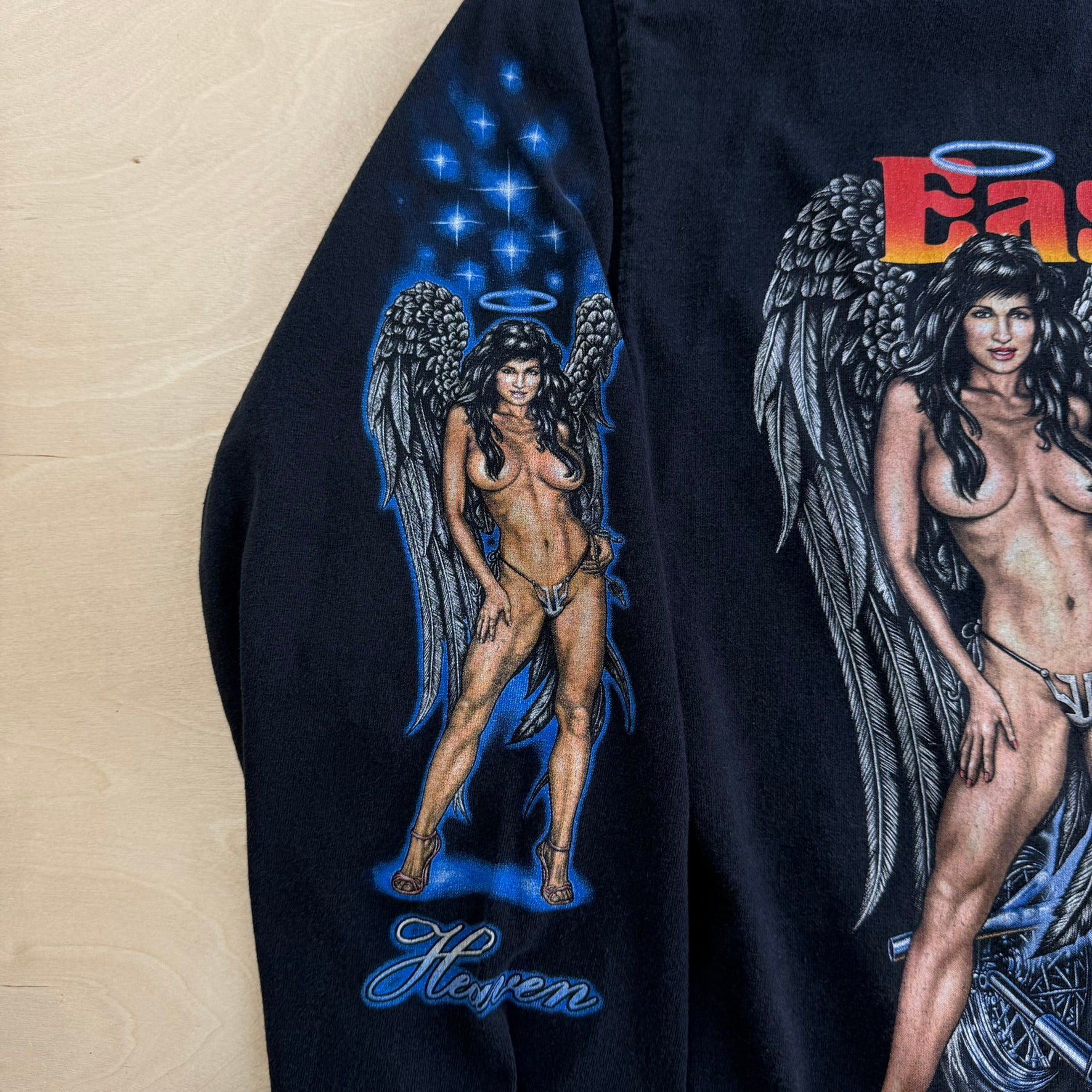 Vintage Easy Riders Motorcycle Half Way Between Heaven & Hell Graphic Long Sleeve Tee - L