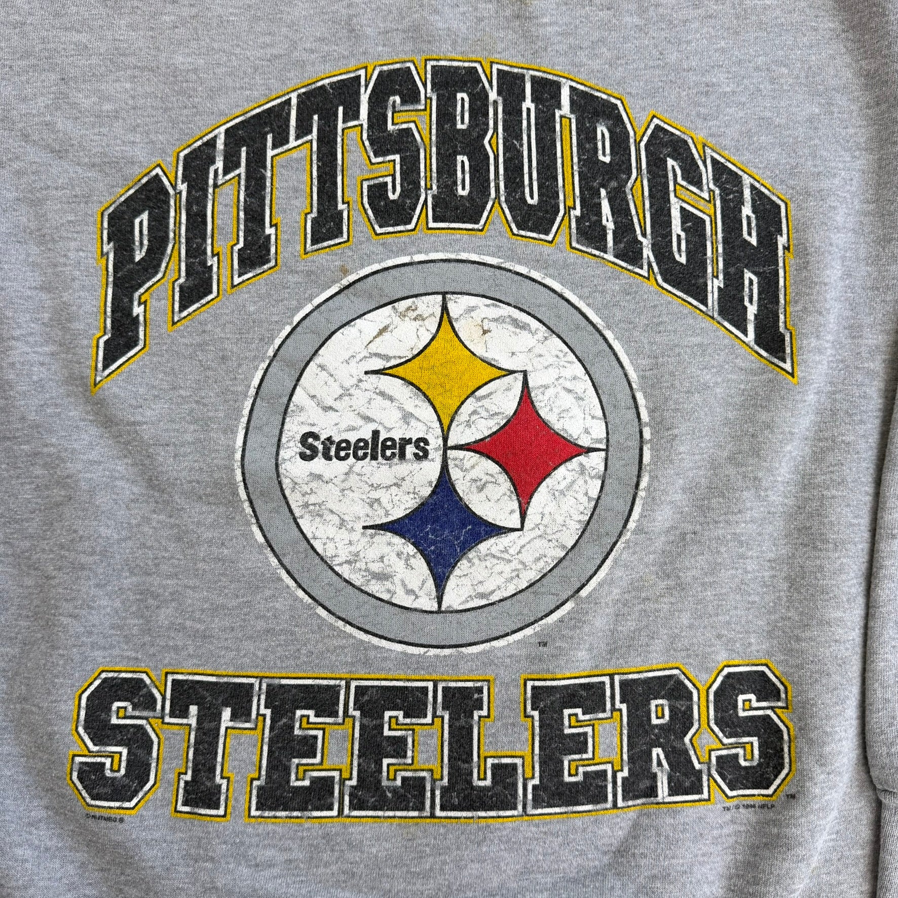 J- Vintage '96 Pittsburgh Steelers NFL Lee Graphic & Text Made In USA Crewneck - L