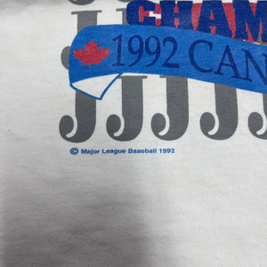 F- Vintage 1992 Toronto Blue Jays MLB Logo & Text Single Stitch Tee