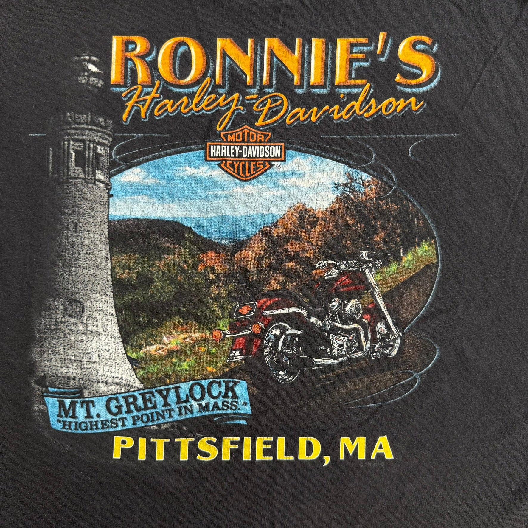 Vintage '03 Harley Davidson Pittsfield MA Graphic Made In USA Tee - 2XL