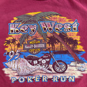 Vintage '95 Harley Davidson Key West Florida Poker Run Graphic Made In USA Single Stitch Tee - XL