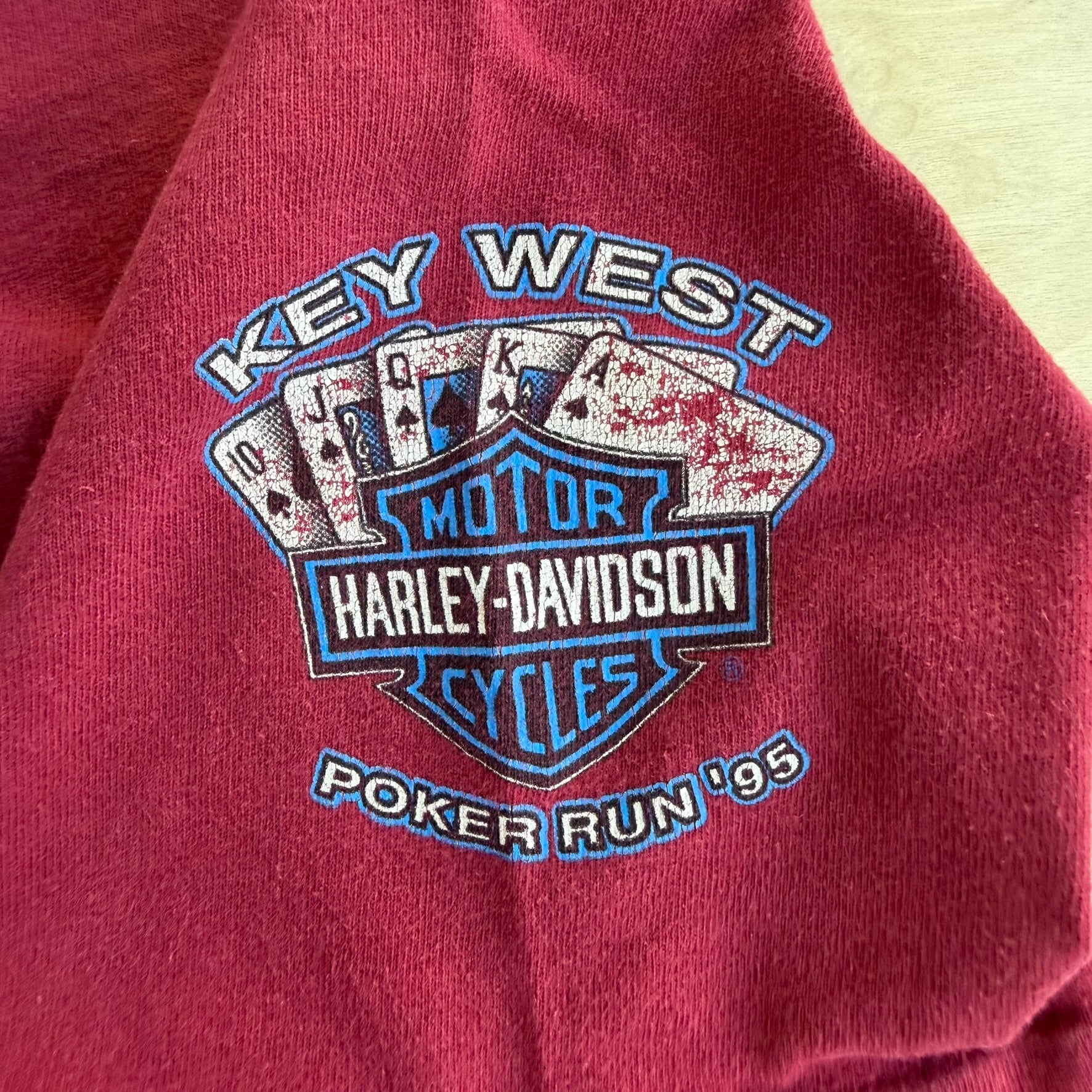Vintage '95 Harley Davidson Key West Florida Poker Run Graphic Made In USA Single Stitch Tee - XL