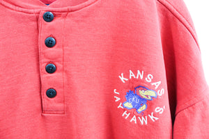 Vintage University Of Kansas Jayhawks Embroidered Logo Henley Crewneck