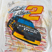 Vintage 90s Nascar Ford Dusty Wallace Car & Autograph Miller Draft Jumbo Print Made In USA Single Stitch Tee - 2XL
