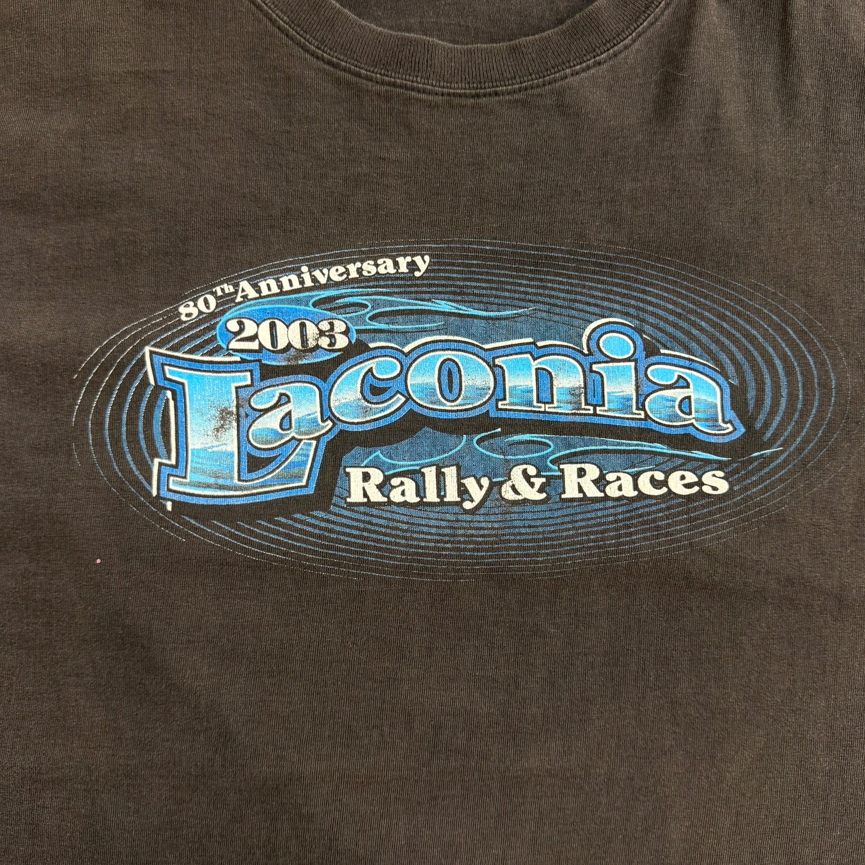 Vintage '03 Laconia Bike Week Rally & Races Graphic Made In USA Tee - 2XL