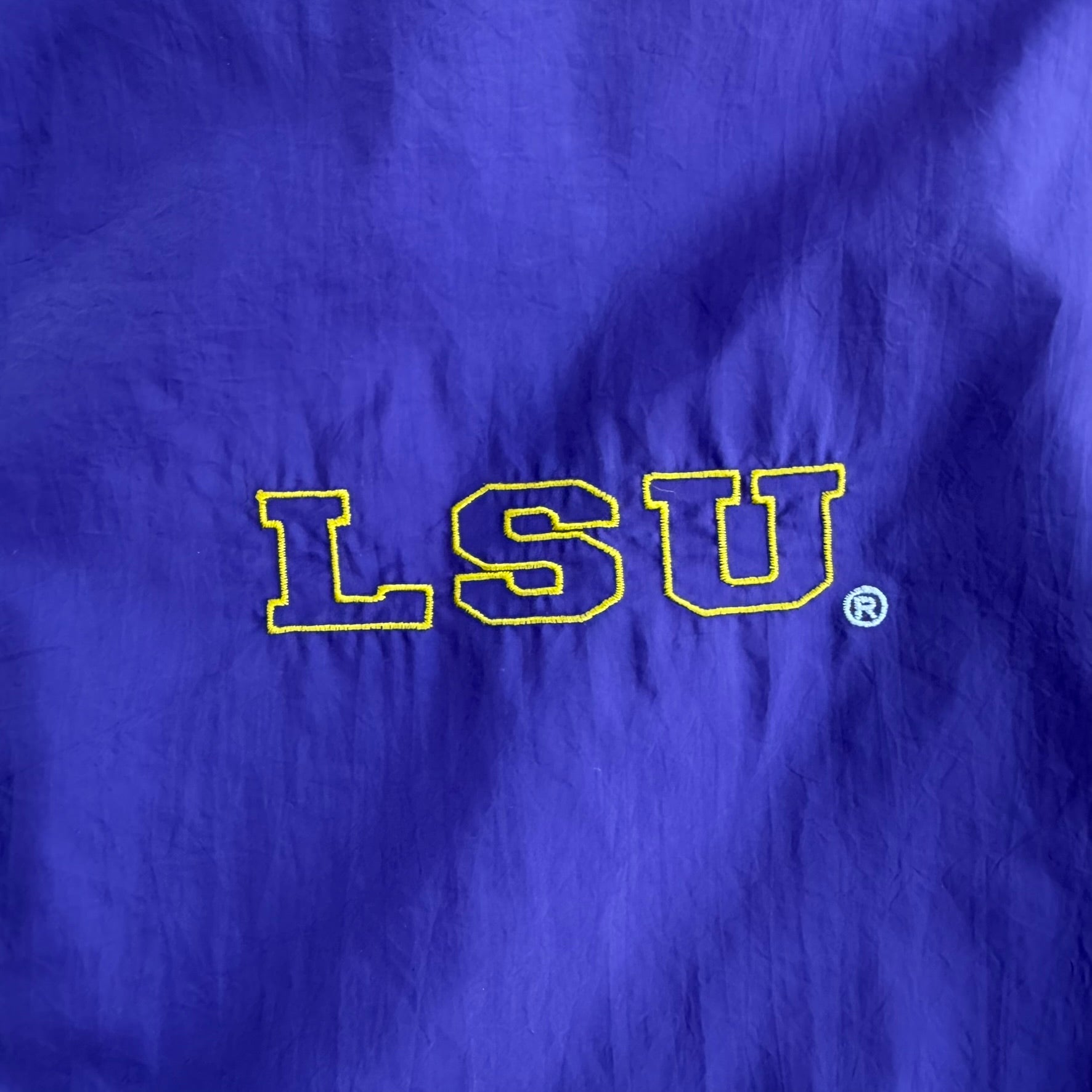 J- Vintage Louisiana State University Tigers Starter Embroidered Text & Logo Lightweight Zip Up Jacket - L